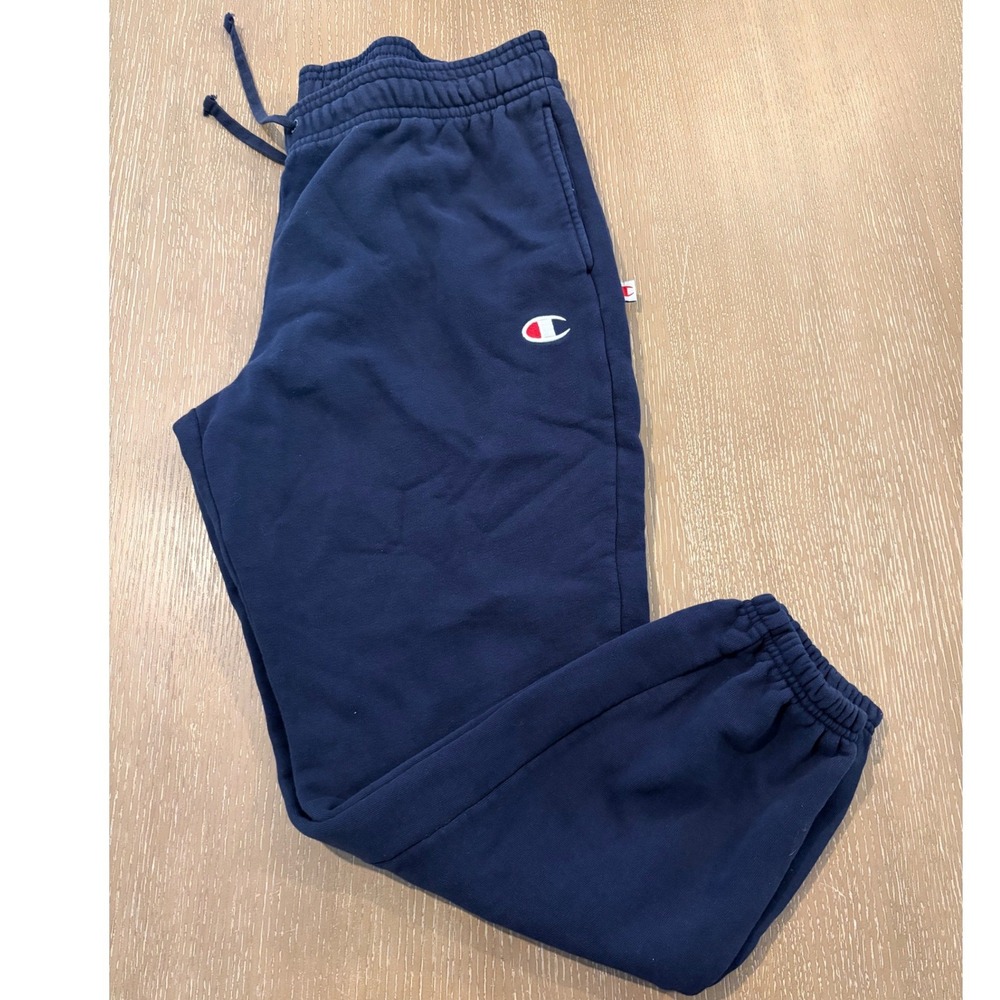 Champion Mens XL Navy Blue Fleece Jogger Sweatpants Elastic Cuff Drawstring Logo